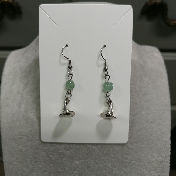 Gemstone Witch Hat Earrings Rose Quartz Aventurine Wand Earrings Stainless-Steel - Picture 4 of 9